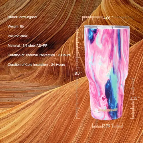 Vista 5 de Jormungand Vaso de 30 onzas con pajilla, botella de agua de acero inoxidable aislada al vacío con tapas de repuesto, taza de café amigable con tapa
