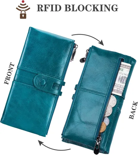 Vista 3 de Roulens Wallet for Women Large Capacity Genuine Leather Bifold RFID Blocking Card Holder Clutch Wallet with Zipper Pocket