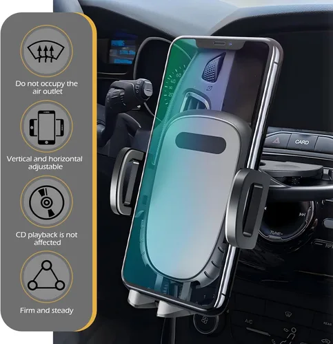 Vista 6 de Soporte para teléfono celular con ranura para CD, giratorio de 360 grados, con bloqueo automático, soporte de navegación antideslizante