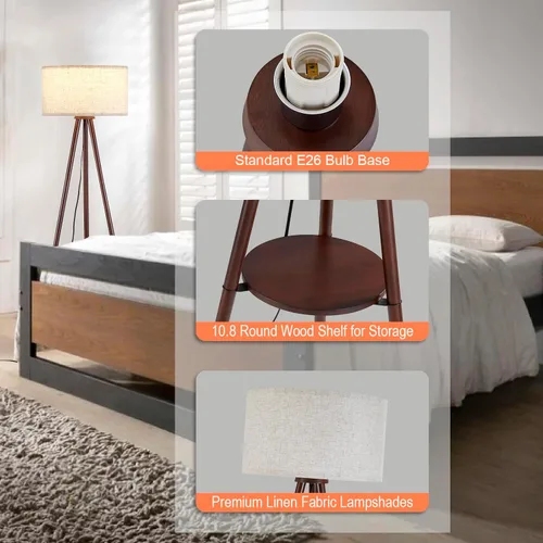 Vista 7 de Lámpara de pie con trípode de madera Baobab Tree Park BTP para sala de estar, bombilla LED de 3 temperaturas de color incluida, lámpara de pie