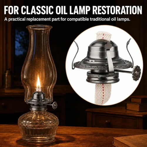 Vista 7 de Quemador de lámpara de aceite #2 con revestimiento negro - Piezas de lámpara de queroseno antiguo con soporte para chimenea, mecha de algodón
