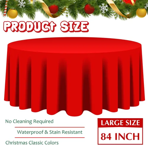 Vista 3 de Juexica 12 Piezas Manteles de Plástico Navideños de 84 Pulgadas Redondos Desechables Mantel de Plástico Impermeable Decorativo Cubierta de Mesa Rojo
