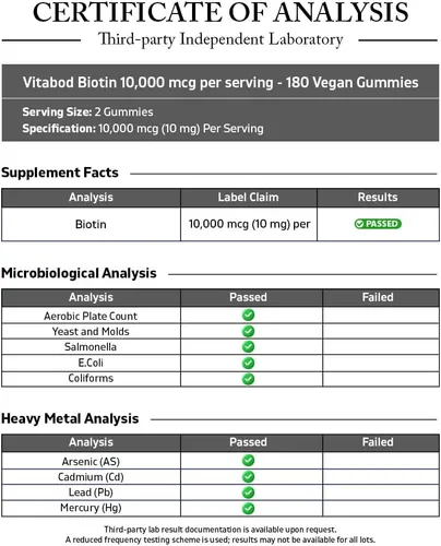 Vista 3 de Vitabod Gomitas Biotin de 10,000 mcg – 180 gomitas veganas para el cabello, la piel y las uñas para mujeres, hombres y niños – sin OMG, sin gluten