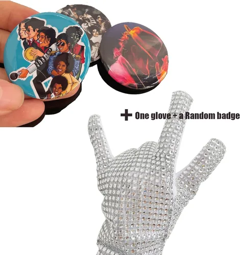 Vista 5 de Guantes de diamantes de imitación para niños brillantes Michael Punk Billie Jean con lentejuelas y una insignia de Jackson