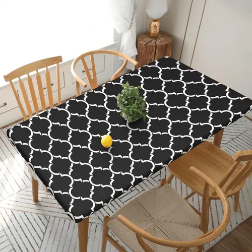 Vista 22 de Mantel rectangular, cubierta de borde elástico ajustable, manteles de decoración del hogar, cubiertas de derrames para comedor de interior, fiestas