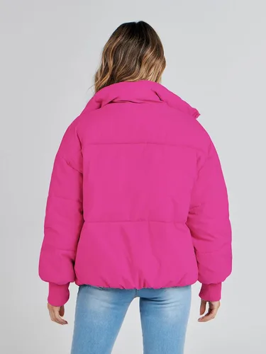 Vista 4 de Chaqueta MEROKEETY acolchada de invierno, con cremallera y bolsillos para mujer, abrigo corto y holgado