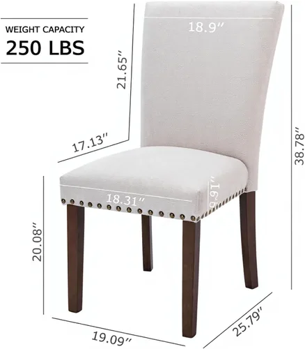 Vista 2 de Juego de 6 sillas de comedor tapizadas color beige - Sillas de cocina estilo granja con respaldo alto, patas de madera de caucho maciza, asiento