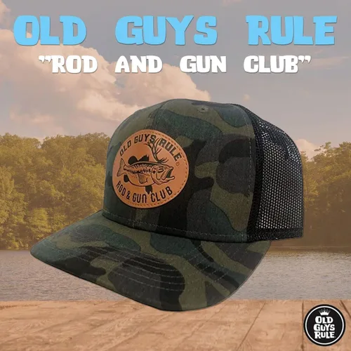 Vista 2 de OLD GUYS RULE Sombrero de camionero para hombre, Rod & Gun Club – Regalo para papá, abuelo, marido, día del padre, cumpleaños, vacaciones, divertido