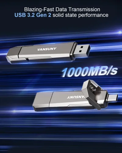 Vista 3 de Vansuny Unidad de estado sólido USB de 256 GB de hasta 1000 MB/s USB 3.2 Gen 2 Dual SSD USB A + Tipo C SSD externo portátil para teléfono Android