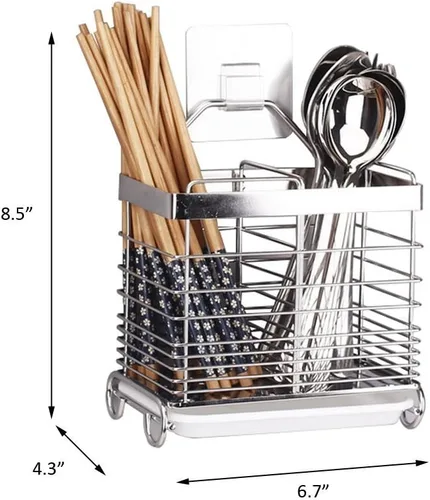 Vista 2 de Utensilios de cocina Estante de secado de acero inoxidable 304 Cuchara cuadrada Cuchillo Tenedor Caso Fregadero Cesta Organizador Soporte