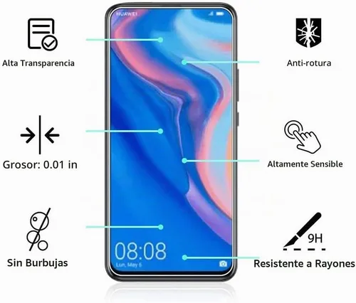 Vista 5 de Paquete de 2 protectores de pantalla de vidrio templado para Huawei Y9 Prime 2019 JKM-LX3 de 6.59 pulgadas