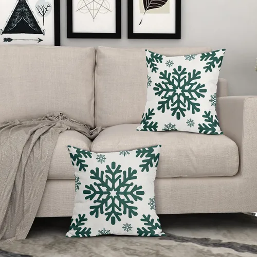 Vista 137 de Fundas de almohada decorativas de Navidad negras 40x40 cm con copos de nieve blancos de Navidad, juego de 2, temática rústica de invierno