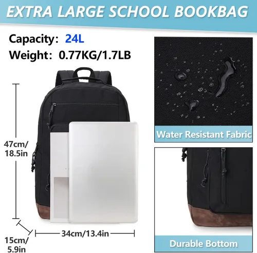Vista 3 de VX VONXURY Mochila para hombres y mujeres, mochila ligera con múltiples bolsillos, mochila de viaje clásica resistente al agua, grande-negro