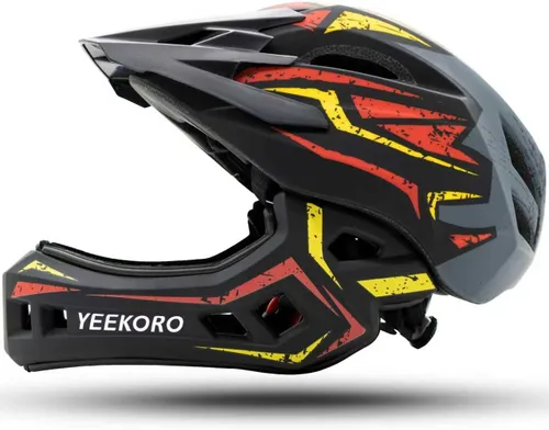 Vista 11 de Kids Bike Helmet with Chin Guard, Adjustable Full Face Helmet Negro-rojo