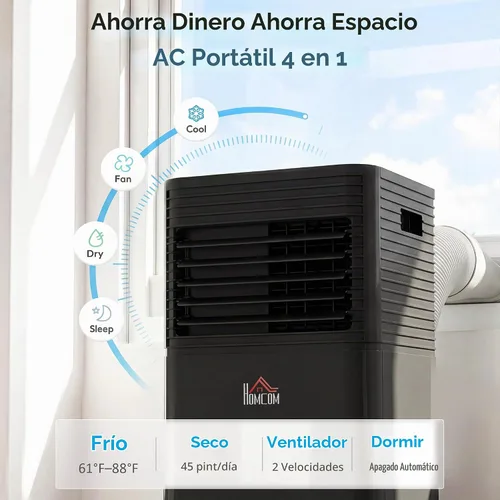 Vista 4 de HOMCOM Aire acondicionado portátil de 8000 BTU para habitaciones de hasta
