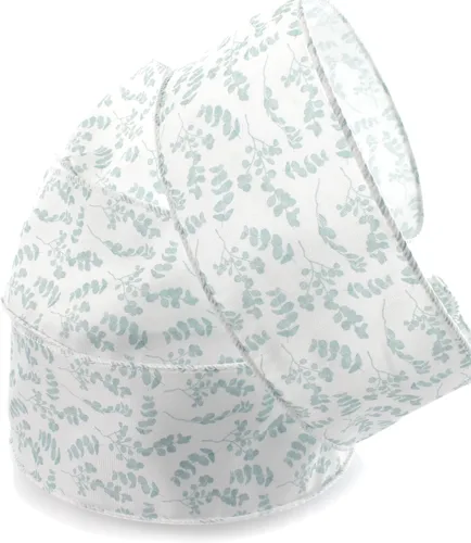 Vista 8 de Ribbon Traditions Cinta con alambre de ramitas verdes beige 2 1/2" x 10 yardas