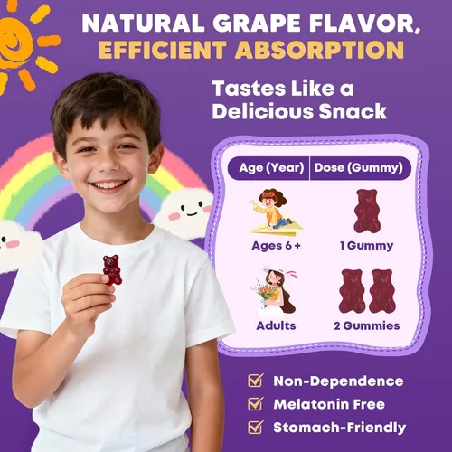 Vista 7 de Gomitas de glicinato de magnesio sin azúcar para niños y adultos, apoyo Zzz, relajación y apoyo a la cognición, 200/400 mg gomitas de magnesio