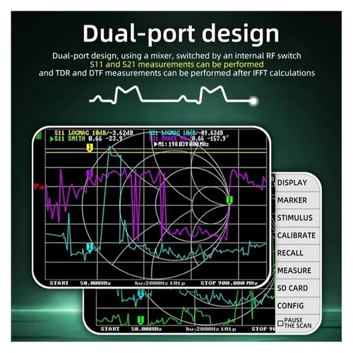 Vista 2 de Spectrum Analyzer, A20F-Portable Nanovna Vector Network Analyzer 3.98 Inch Touch Screen 10Khz-1.5Ghz MF VHF UHF SHF Antenna Green