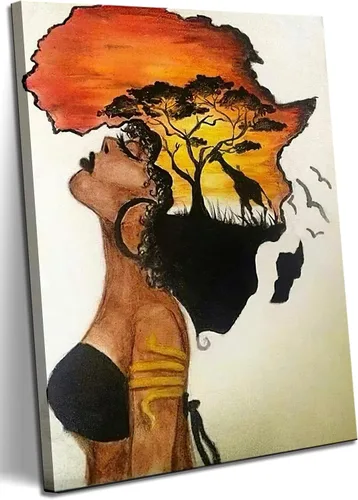 Vista 9 de Arte de pared enmarcado afroamericano, póster de mujer africana nostálgica, pintura en lienzo, niña negra, abstracto, puesta de sol, paisaje