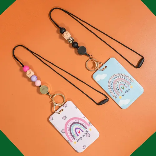 Vista 5 de 2 cordones retráctiles para soporte de insignias de identificación, cordón para profesores con tarjetero de identificación de trabajo arcoíris