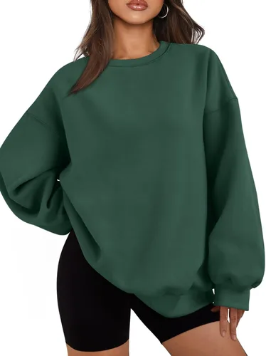 Vista 10 de EFAN Sudaderas de gran tamaño para mujer, cuello redondo, casuales, para Albaricoque