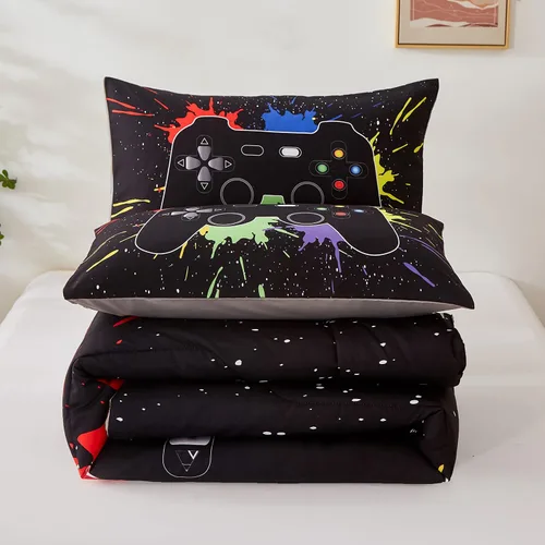 Vista 6 de akkialla Juego de edredón de tamaño matrimonial para niños y adolescentes, edredón colorido con 2 fundas de almohada, juego de ropa de cama de 3