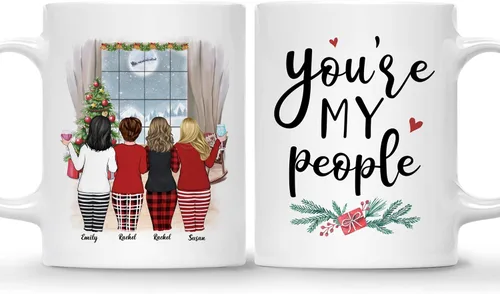 Vista 12 de Gossby Taza de café de Navidad personalizada para amigas, regalos de amistad personalizados para mujeres con diseño, nombre, regalos de mujer