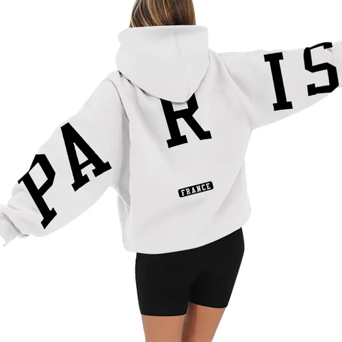 Vista 3 de Sudaderas con capucha para mujer, sudadera con estampado de moda para mujer, blusa de manga larga de peso medio, talla grande Fa