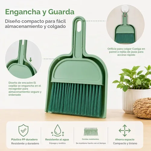 Vista 6 de Rypet Juego de mini recogedor y cepillo para limpieza de jaulas de mascotas pequeñas – Escoba de mano compacta para conejillo de indias, conejo