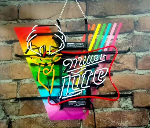 Vista 4 de Queen Sense 20"x16" Millers Lite Deer High Life Neon Sign Light Man Cave Bar Pub Beer Gift Neon Lamp A120MLD