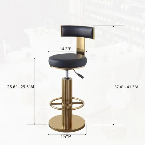Vista 3 de FUNROLUX Gold Bar Stools, Adjustable Swivel Counter Height Barstools Black Negro
