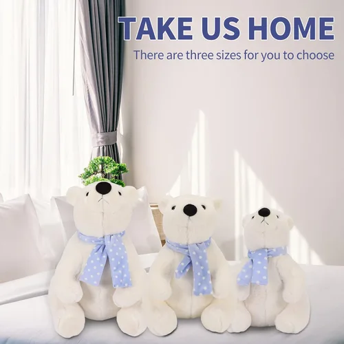 Vista 6 de Oso polar de peluche, 9.8 pulgadas, realista, súper suave, lindo oso polar con bufanda, lindo juguete de peluche Kawaii para niños, niños, familia