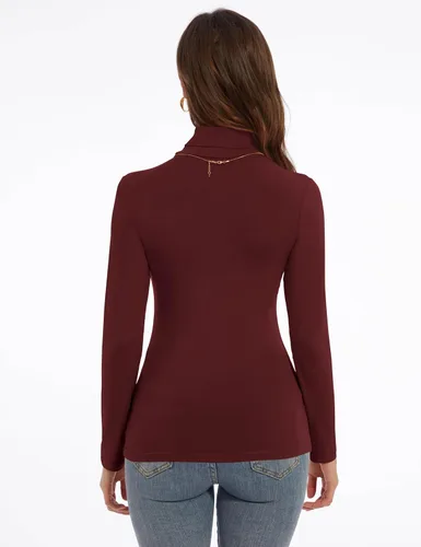 Vista 2 de Camisas de manga larga con cuello alto para mujer, ajustadas, ligeras, capa base, tops casuales