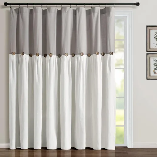 Vista 24 de Lush Decor - Cortinas de lino con botones de estilo granja, panel individual, diseño plisado de dos tonos de 40 pulgadas de ancho x 108 pulgadas