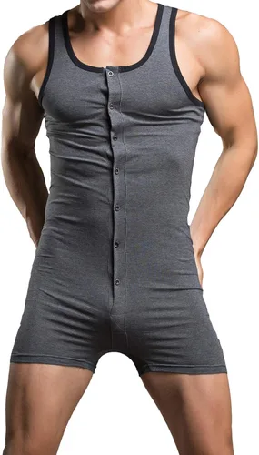 Vista 2 de YUFEIDA Body deportivo de una pieza para hombre, overol de algodón ajustado con capas base activas, leotardo