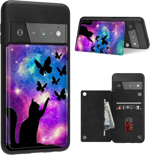 Vista 30 de Funda para Google Pixel 6 Pro con ranura para tarjetero, funda de piel sintética, doble cierre magnético y cubierta duradera de poliuretano girasol