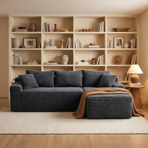 Vista 9 de Sofá comprimido de esquina izquierda en forma de L de 105 pulgadas, modular sin hueso, sofá de espuma de piso con diván, sofá de pana en esquina sin