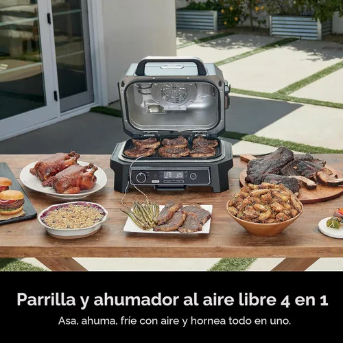 Vista 5 de Ninja Parrilla y ahumador Woodfire Pro XL para exteriores Parrilla 4 en 1, ahumador de barbacoa, freidora de aire y horneado Portátil