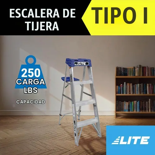 Vista 2 de LITE Escalera de aluminio de 4 pies con bandeja de herramientas, capacidad de carga de 250 libras, tipo I, LP-2111-04