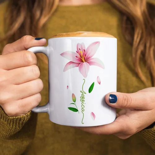 Vista 5 de CUBICER Tazas de café personalizadas, diseño de lirio, nombre personalizado, tazas de cerámica blanca, taza de viaje grande, vaso para beber, Lirio