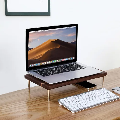 Vista 2 de Soporte elevador para monitor de madera maciza, soporte de monitor multiusos para computadora portátil, iMac PC (nogal)