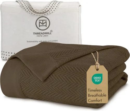 Vista 26 de Threadmill - Mantas de algodón de lujo para cama tamaño individual Manta 100% algodón para todas las estaciones para cama individual Manta