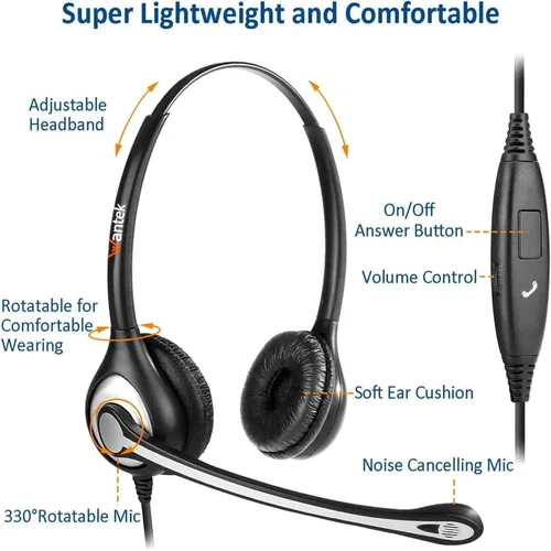 Vista 3 de Wantek Auriculares para teléfono celular con micrófono con cancelación de ruido, auriculares de computadora con cable de 0.138 in para iPhone