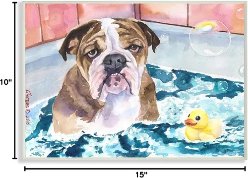 Vista 7 de Stupell Industries Placa de pared de goma con diseño de bulldog inglés en la bañera, diseño de George Dyachenko, 10 x 15 pulgadas, color azul
