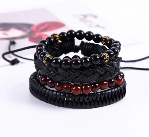 Vista 2 de Pulsera de cadena de muñeca con dije de moda para mujer joyería vintage pulsera multicapa regalo de cuero pulseras trenzadas Navidad cumpleaños