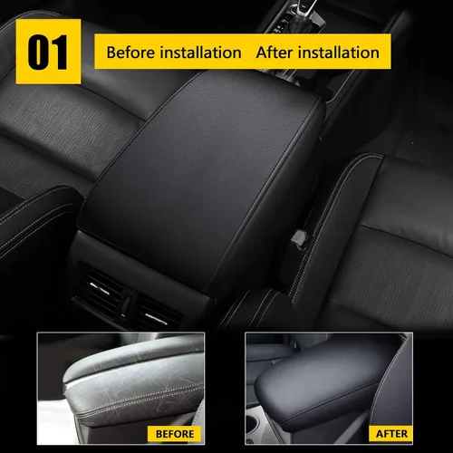 Vista 2 de AOMSAZTO Fundas de consola para Nissan Murano 2015-2023, fundas de reposabrazos para Nissan Murano, color negro con costuras negras