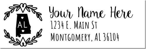 Vista 7 de State of Alabama Wreath Duo Hand Address Stamp - Personalized Rubber Stamp Montaje manual Duo