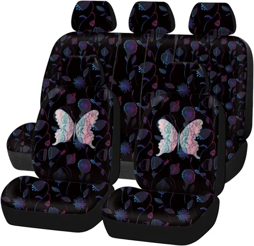 Vista 29 de Flying Banner - Juego completo de fundas para asiento de automóvil Butterfly, estilo universal de moda para mujer, para banco trasero (divisible)