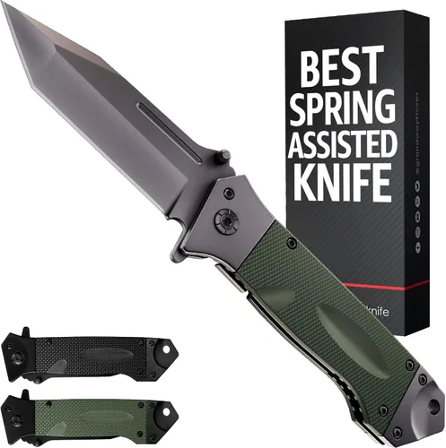 Vista 11 de Navaja de bolsillo de servicio pesado con resorte para hombres - Hoja afilada Tanto de 3.5" - Cuchillos japoneses tácticos plegables de defensa