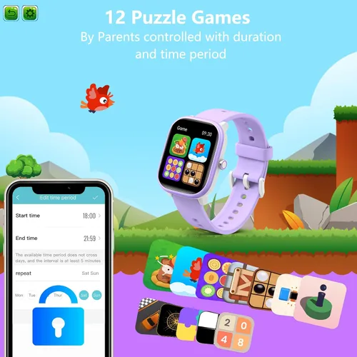 Vista 5 de Wach - Reloj inteligente para niños de 6 a 15 años, monitor de actividad física de 1.8 pulgadas, no necesita teléfono, podómetro, monitor de sueño